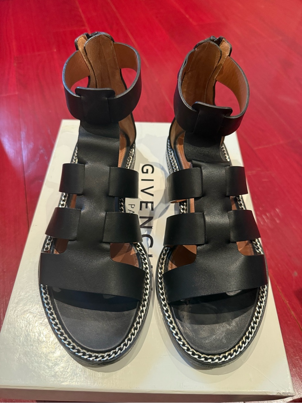 Givenchy Black Leather Strappy Ankle Sandals